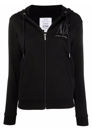 Armani Exchange rhinestone-logo zip-up hoodie - Black