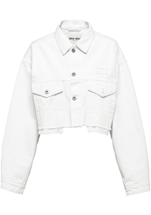Miu Miu embroidered-logo cropped denim jacket - White