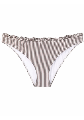 GANNI ruched striped bikini bottoms - Brown