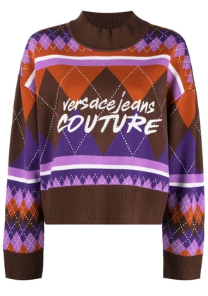 Versace Jeans Couture argyle-knit logo-embroidered jumper - Brown