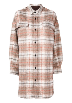 izzue checked long-sleeve mini shirtdress - Brown