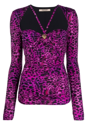 Roberto Cavalli leopard-print cut-out top - Purple
