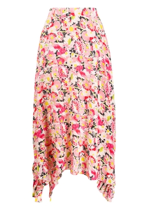 Stella McCartney cotton draped ruffle skirt in flower print - Pink