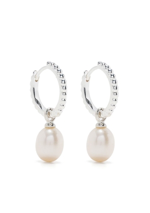 DOWER AND HALL Timeless Oval Pearl Charm hoops - Silver
