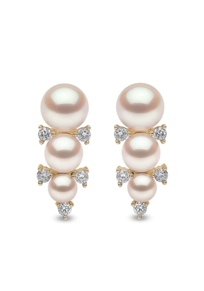 Yoko London 18kt yellow gold Sleek akoya pearl diamond stud earrings