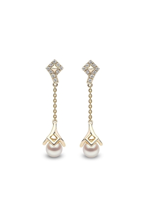 Yoko London 18kt yellow gold diamond pearl Trend drop earrings