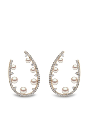 Yoko London 18kt yellow gold diamond pearl Sleek hoop earrings