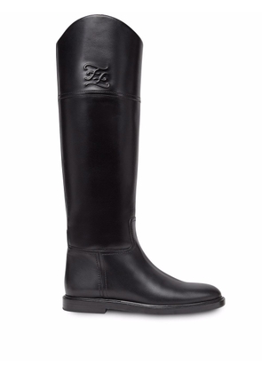 FENDI Karligraphy knee-high leather boots - Black