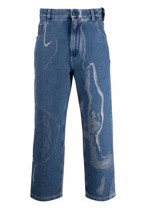 FENDI Earth-print cropped jeans - Blue