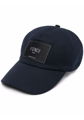 FENDI logo-patch cotton cap - Blue