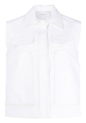 Giambattista Valli floral-embroidered sleeveless shirt - White