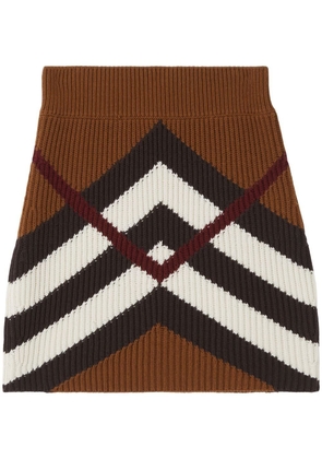 Burberry Chevron Check ribbed-knit mini skirt - Brown