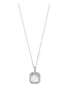 Mateo 14kt white gold Y initial diamond pave quartz pendant necklace - Silver
