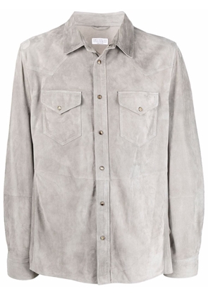 Brunello Cucinelli grey leather shirt