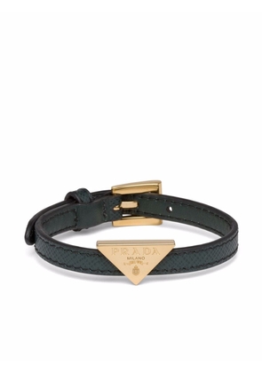 Prada triangle-logo leather bracelet - Green