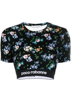 Rabanne floral-print crop-top - Black