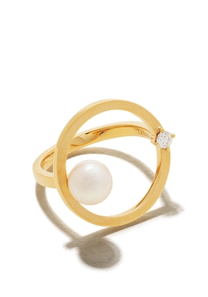 TASAKI 18kt yellow gold Collection Line Kinetic Akoya pearl and diamond ring