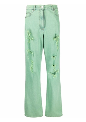 MSGM embroidered-logo distressed-effect jeans - Green
