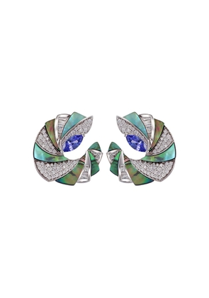 Ananya 18kt white gold miniature demi Mogra c-clip abalone blue, tanzanite, diamond and mother-of-pearl earrings
