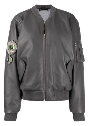 David Koma embellished leather bomber jacket - Grey
