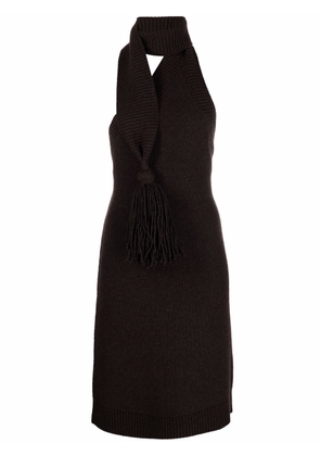 Bottega Veneta asymmetric knitted haltner-neck dress - Brown
