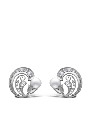 Pragnell Vintage 18kt white gold pearl and diamond scroll clip earrings - Silver