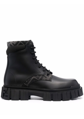 FENDI monogram pattern lace-up boots - Black