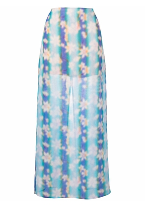 Nina Ricci floral-print straight maxi skirt - Blue