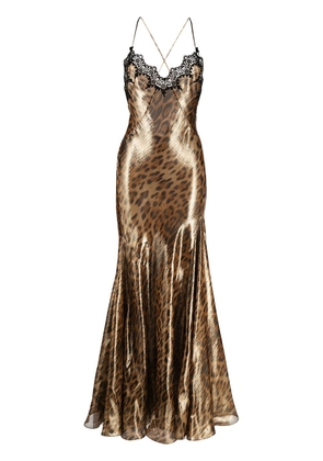 Roberto Cavalli leopard-print shimmering gown - Brown