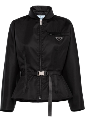 Prada logo-plaque belted jacket - Black