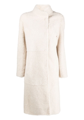 Yves Salomon long belted shearling coat - White