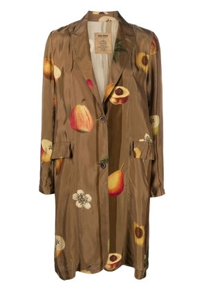 Uma Wang fruit-print single-breasted coat - Brown