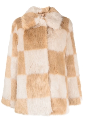 STAND STUDIO faux-fur checked jacket - Brown