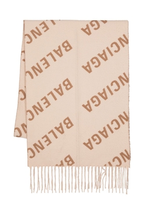 Balenciaga fringed jacquard-logo scarf - Brown
