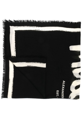 Alexander McQueen logo print wool scarf - Black