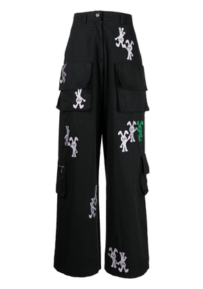 Natasha Zinko bunny-embroidered cargo trousers - Black