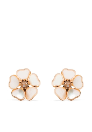 Chopard 18kt rose gold Happy Hearts flower diamond pearl ear clips