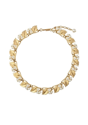Susan Caplan Vintage 1960s Trifari pearl-embellished leaf necklace - Gold
