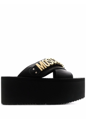 Moschino logo-plaque platform sandals - Black