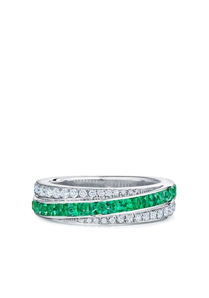 KWIAT 18kt white gold Splendor diamond and emerald stripe partway band - Silver