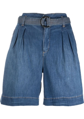 LIU JO belted high-waisted denim shorts - Blue