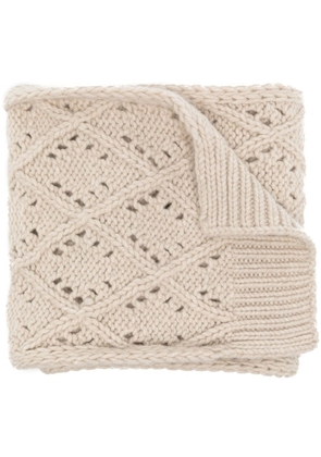 Pringle of Scotland diamond eyelet-stitch wool scarf - White