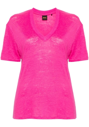 BOSS V-neck linen T-shirt - Pink