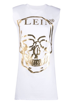 Philipp Plein metallic logo-print T-shirt dress - White