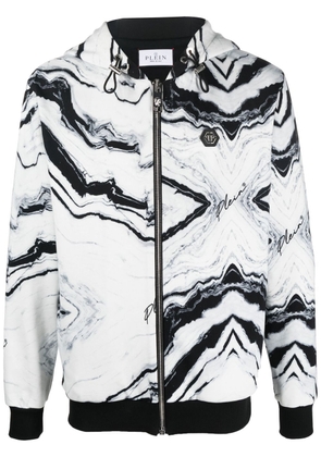Philipp Plein all-over marble-print hooded jacket - White