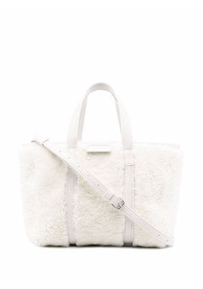 Balenciaga small Barbes East-West shearling shopper tote bag - White