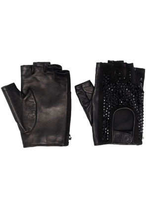 Philipp Plein rhinestone-embellished fingerless driving-gloves - Black
