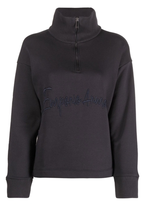 Emporio Armani logo-embroidered quarter-zip sweatshirt - Blue