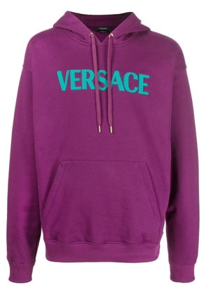 Versace logo-appliqué drawstring hood - Purple
