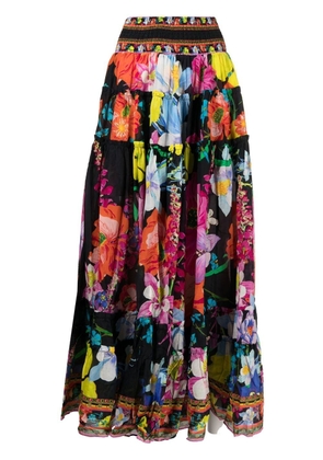 Camilla floral-print tiered skirt - Black